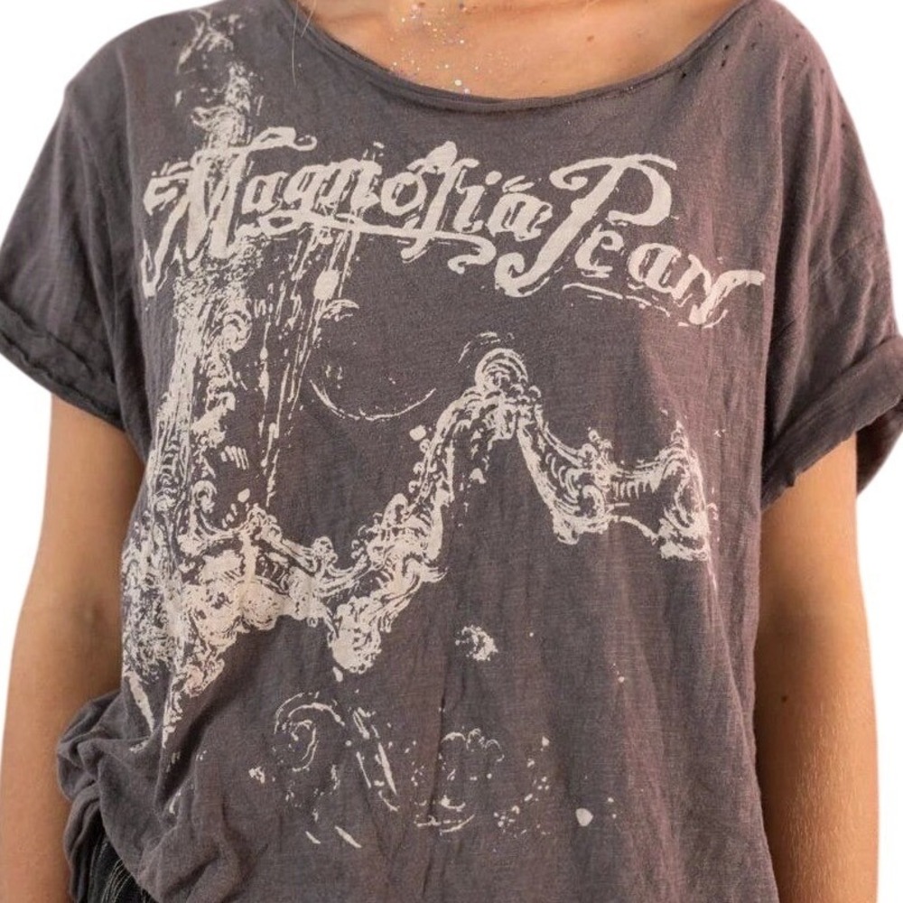 Magnolia Pearl Rose‎ Royce Tee Short Sleeve Shirt Charcoal Gray Distressed NWT